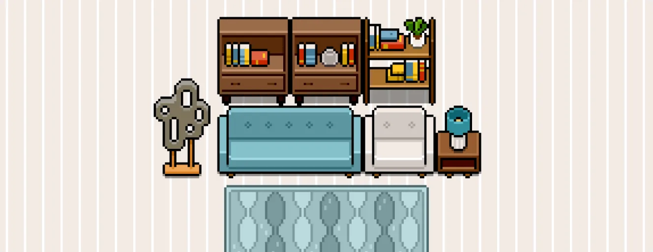 A decorated room where you preview your avatar